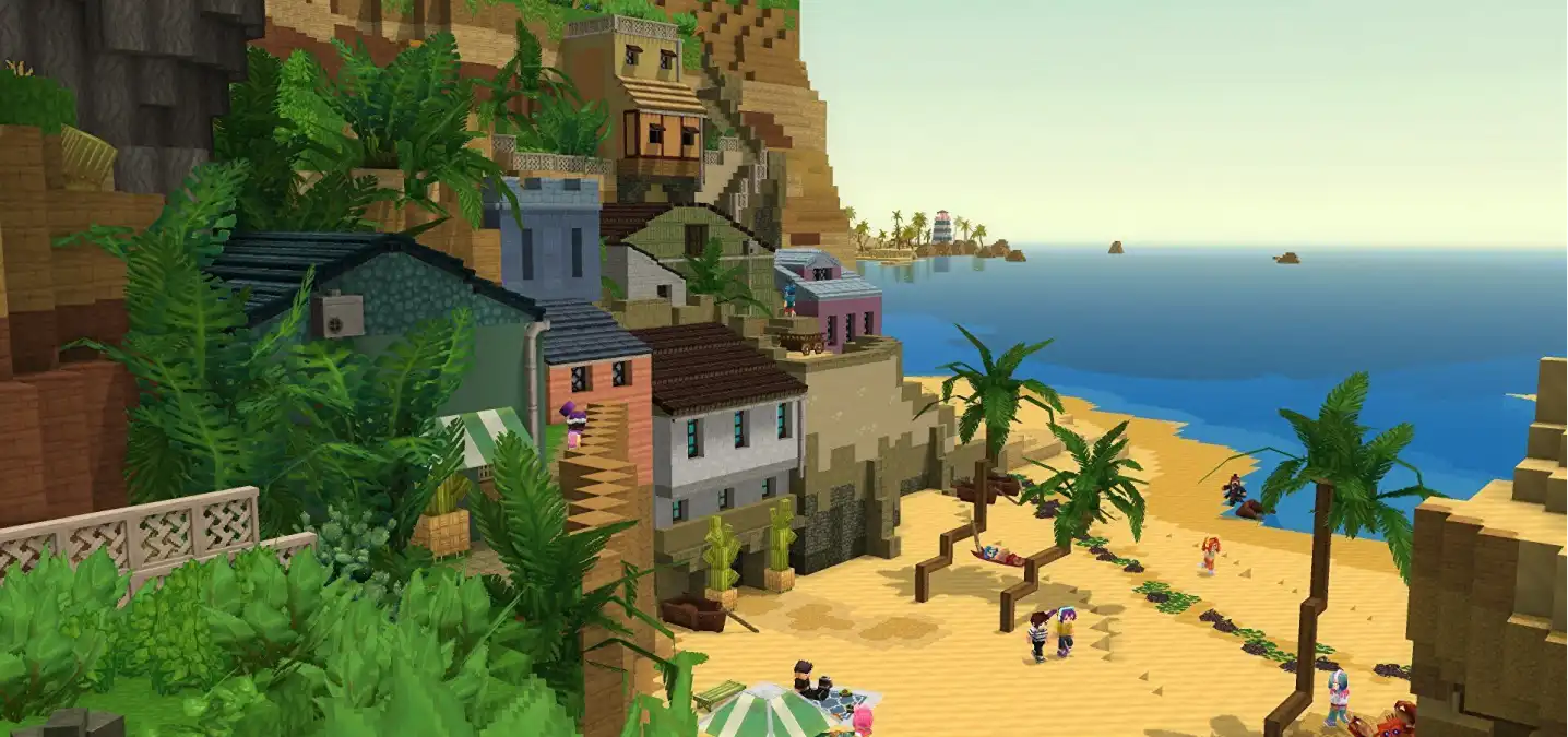 a village near the beach in hytale